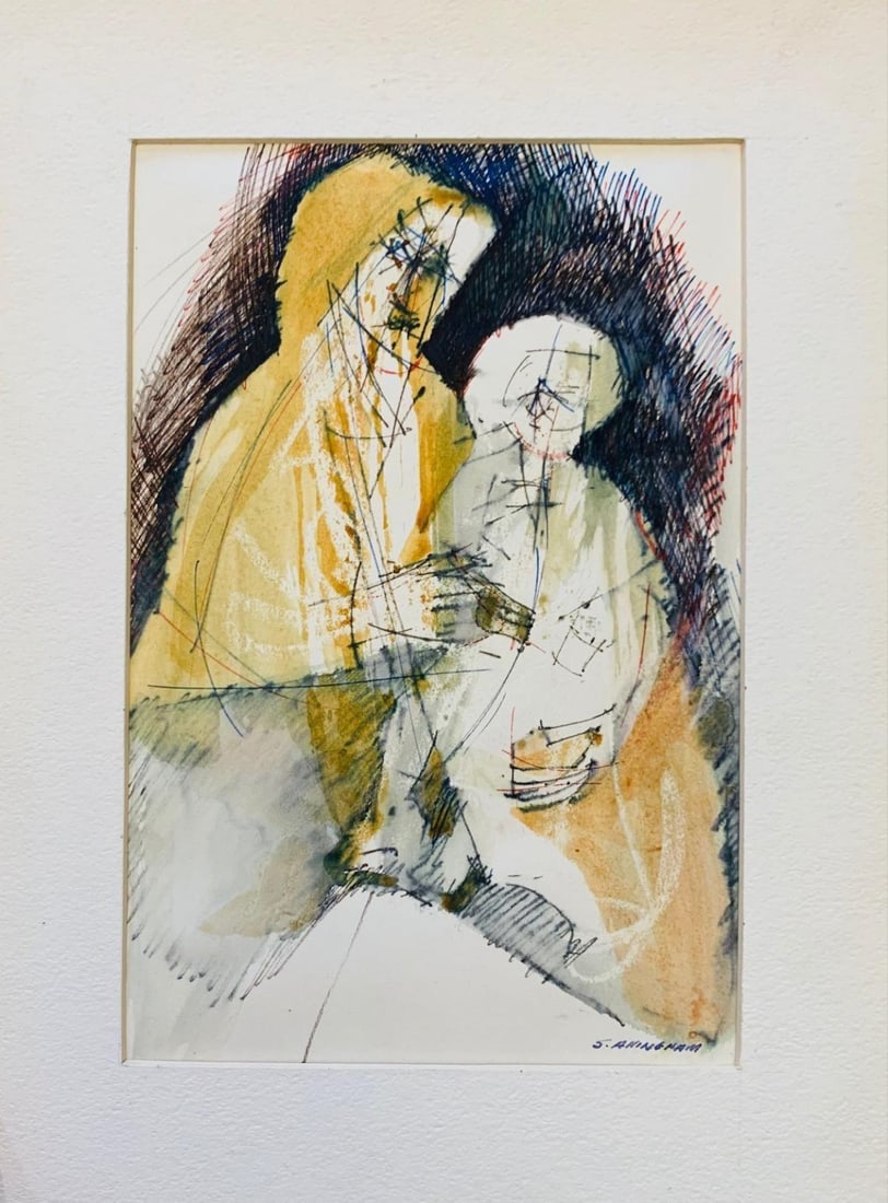 S. Aningnan- Original watercolor on paper "Couple": Artist: S. Aningnan. Medium: Original watercolor on paper. Title: Couple. Size: 6" x 9". Reference#: 25076.