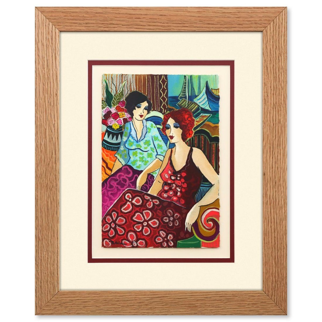 Patricia Govezensky- Original Watercolor "Table for Two": Artist: Patricia Govezensky. Medium: Original Watercolor. Title: Table for Two. Size: 11" x 7.5". Measures approx. 19" x 16" (framed). Signature: Hand signed by the artist. Certificate of Authenticity