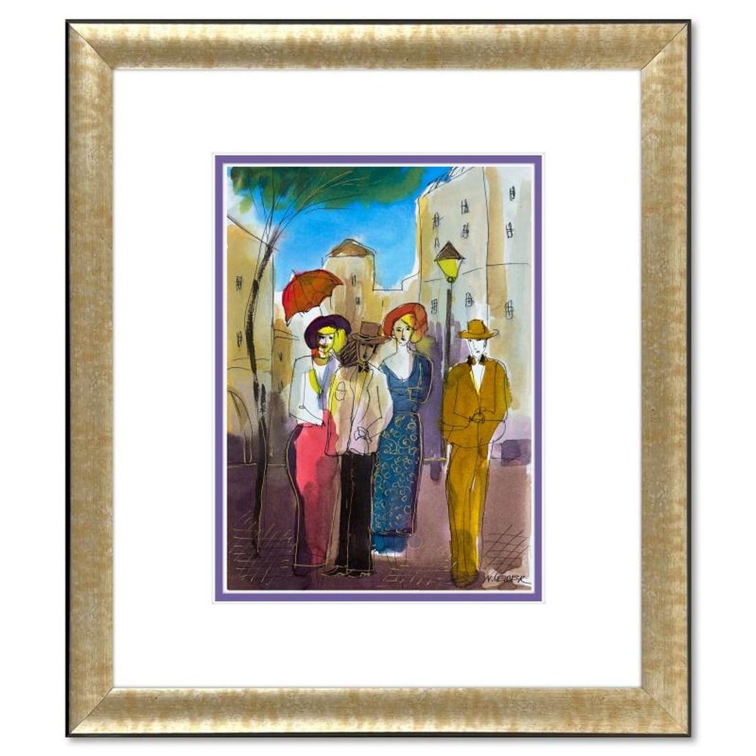 Moshe Leider, Framed Original Mixed Media Watercolor Painting, Hand Signed with Letter of (1 of 2)