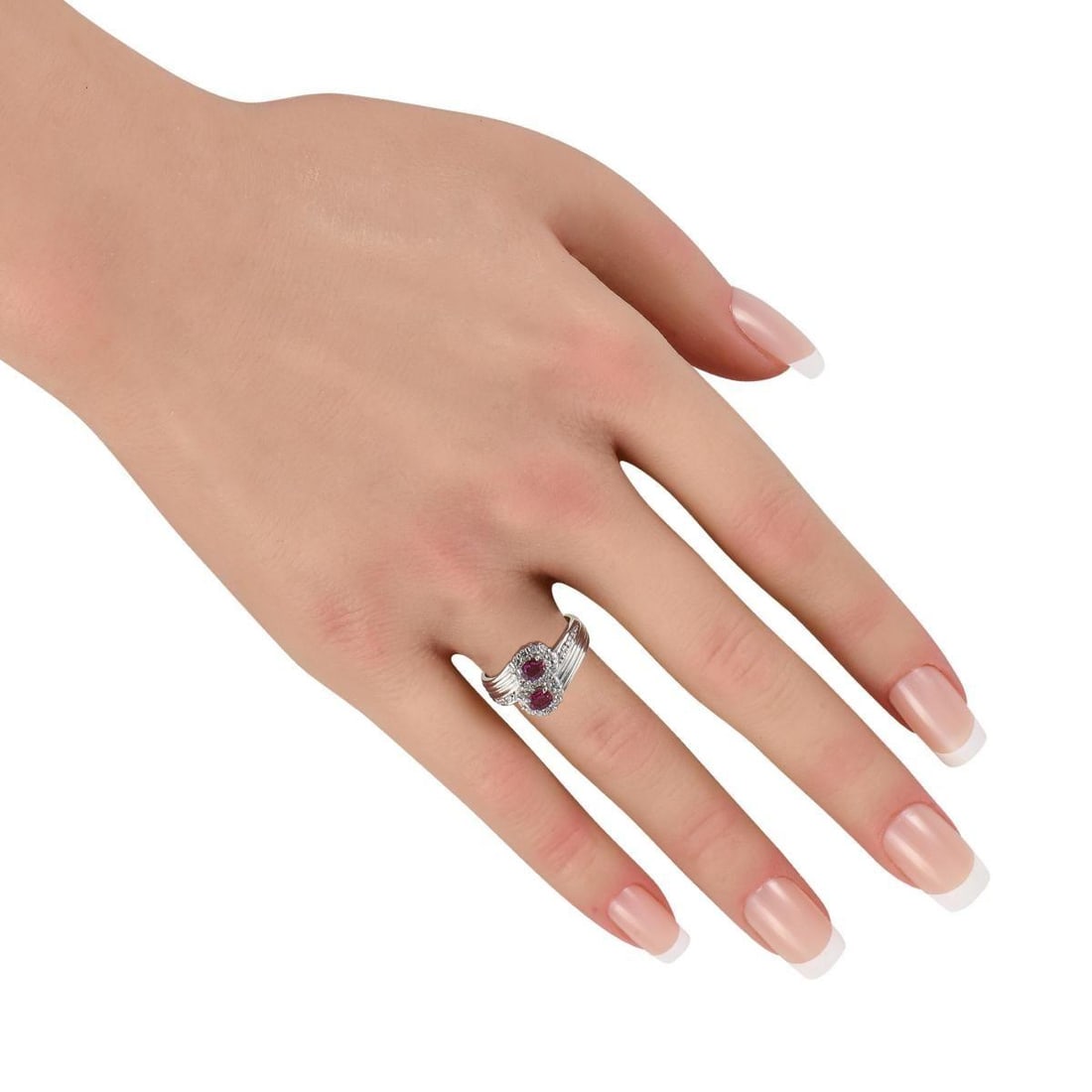 PLATINUM 0.27CT DIAMOND AND RUBY RING - 3