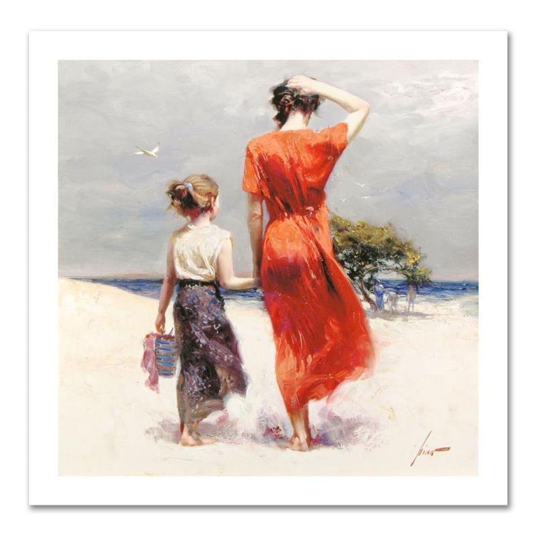 Pino (1939-2010), "Afternoon Stroll" Hand Signed Limited Edition on Canvas with Certificate of: Afternoon Stroll is a limited edition giclee on canvas by Pino (1939-2010), numbered and hand signed by the artist. Includes Certificate of Authenticity. Measures approximately 12" x 12". Reference#: