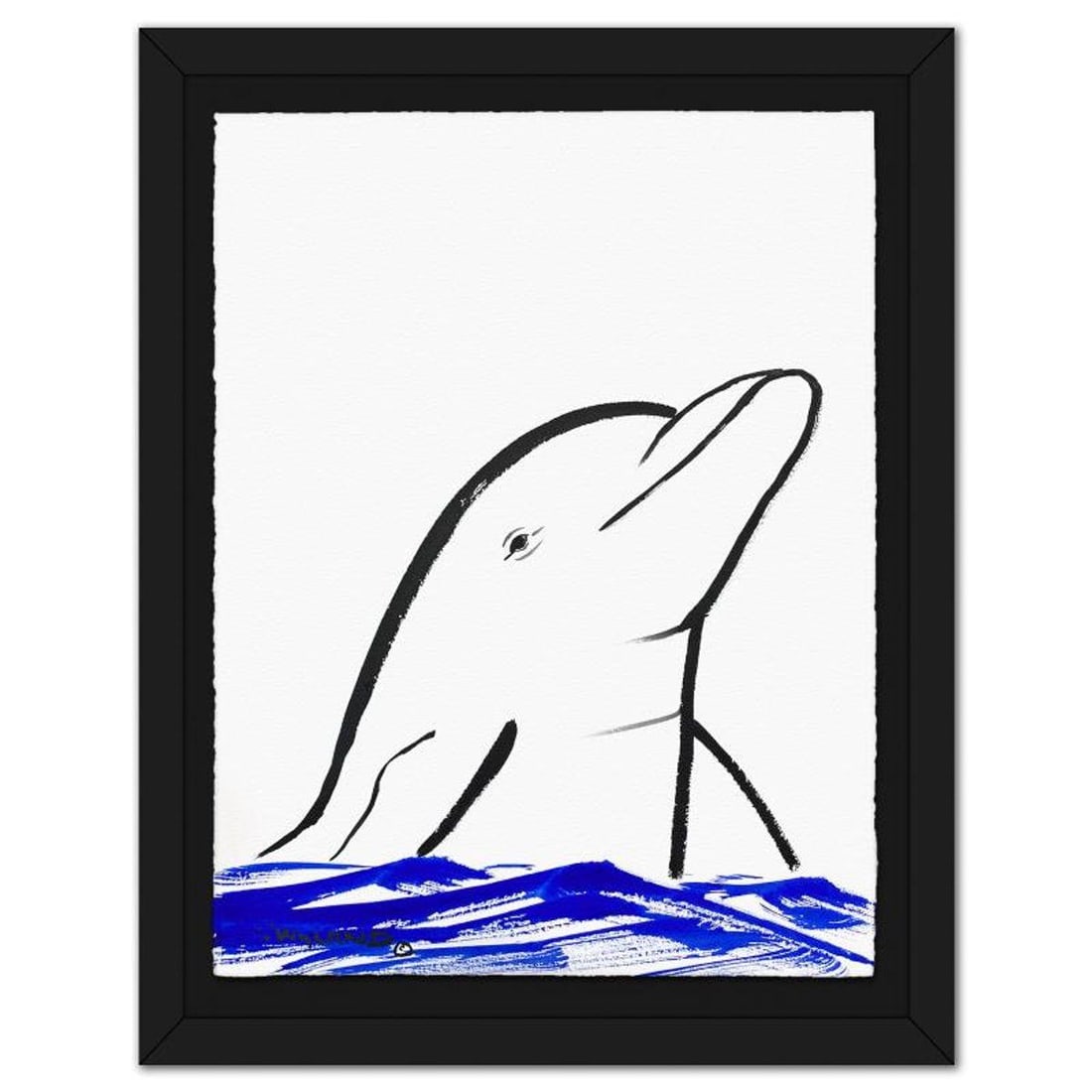 Wyland, "Dolphin" Framed Original Sumi Ink Painting, Hand Signed with Letter of Authenticity. (1 of 2)