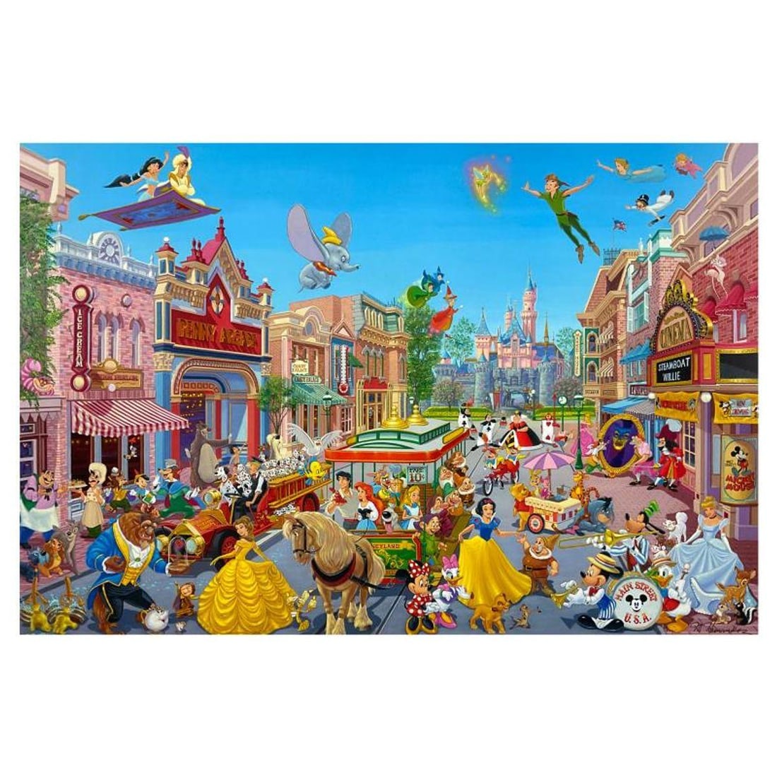 Manuel Hernandez, "Happiest Street On Earth" Limited Edition Mixed Media Lithograph from Disney Fine: Happiest Street On Earth is a limited edition lithograph with serigraph highlights on paper by Manuel Hernandez, numbered and hand signed by the artist. This piece is licensed by Disney Fine Art. Incl