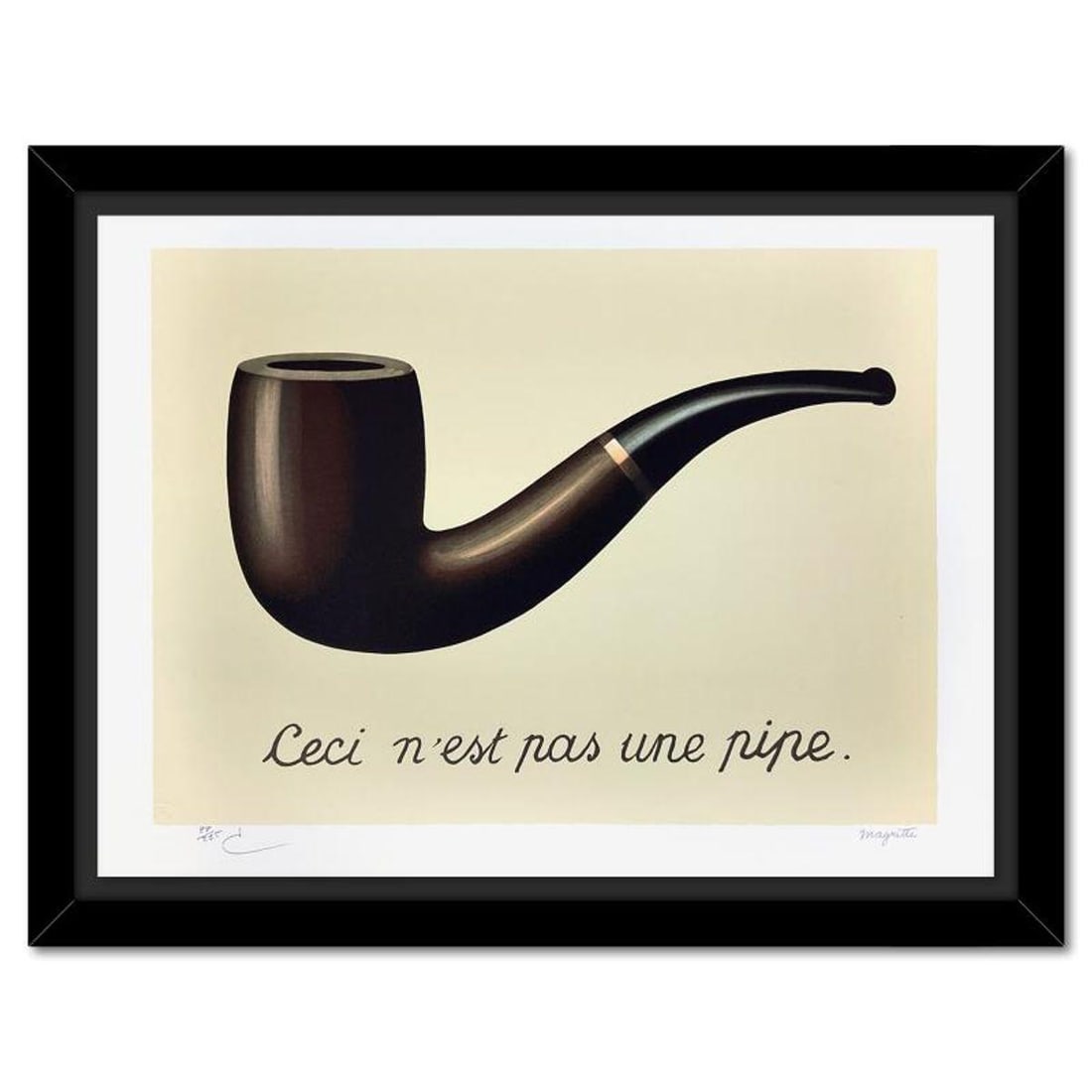 Rene Magritte 1898-1967 (After), "La Trahison des Images" Framed Limited Edition Lithograph, Estate: La Trahison des Images is a limited edition lithograph by Rene Magritte (1898-1967). This piece is numbered 88/275 and bears the dry stamps of the Magritte Foundation & ADAGP (Society of Authors in th