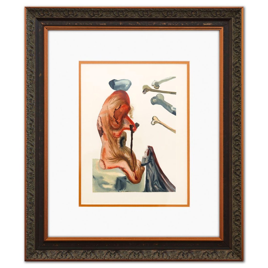 Salvador Dali- Original Color Woodcut on B.F.K. Rives Paper "Inferno 18": Artist: Salvador Dali. Medium: Original Color Woodcut on B.F.K. Rives Paper. Title: Inferno 18. Size: 13" x 10". Measures approx. 22" x 19" (framed). Certificate of Authenticity: Is included. Addition