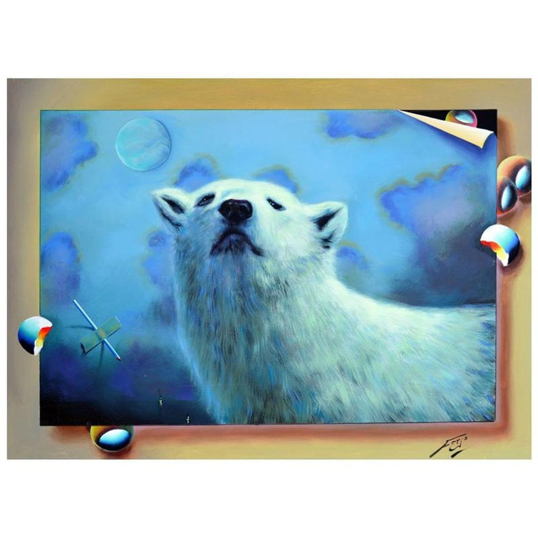Ferjo, "Polar Bear" Original Painting on Canvas, Hand Signed with Letter of Authenticity.: Polar Bear is an original painting, oil on stretched canvas, by Ferjo. Hand signed by the artist, this piece comes with a letter of authenticity. Measures approx. 30" x 40" (image).