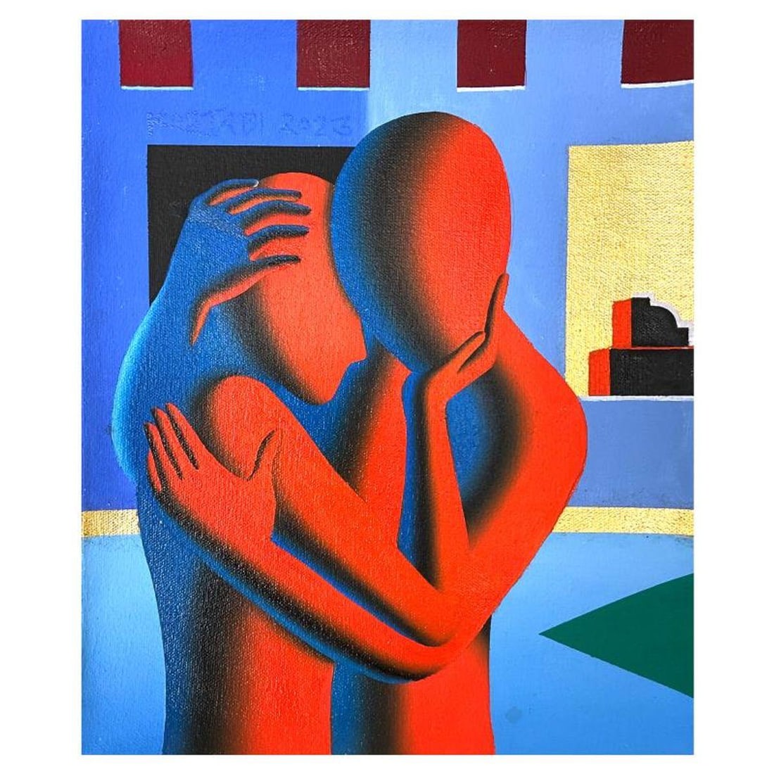 Mark Kostabi, "You're Worth More than Five Mil" Original Oil Painting on Canvas, Hand Signed with: You're Worth More than Five Mil is an original oil painting on canvas by Mark Kostabi, hand signed by the artist. Includes Certificate of Authenticity. Measures approx. 12" x 10" (image).