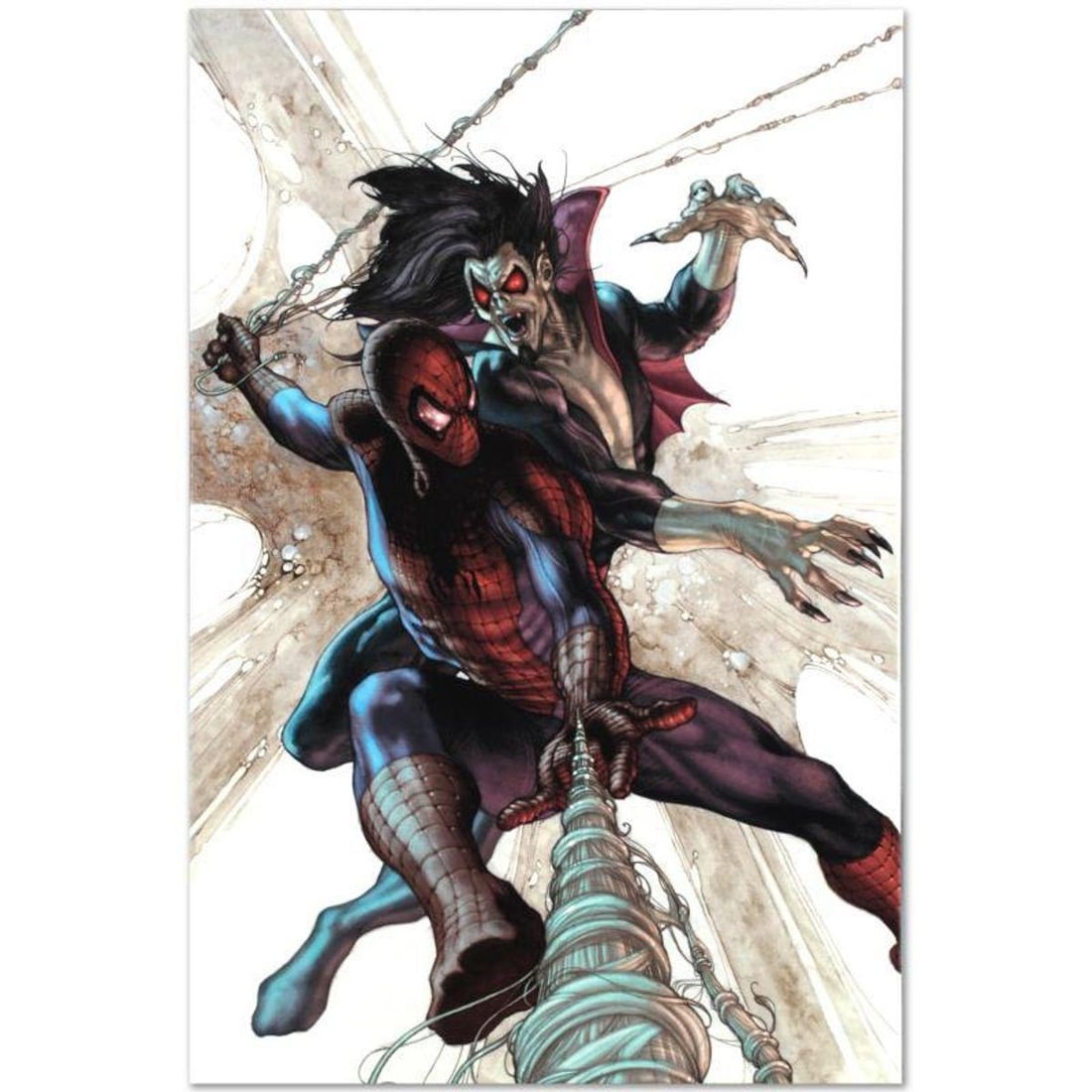 Marvel Comics "The Amazing Spider-Man #622" Numbered Limited Edition Giclee on Canvas by Simone: A piece of comic book history, this limited edition, from original art by Simone Bianchi, depicts the classic characters Spider-Man and Morbius. Known for his use of ink wash in his work, Simone Bianc