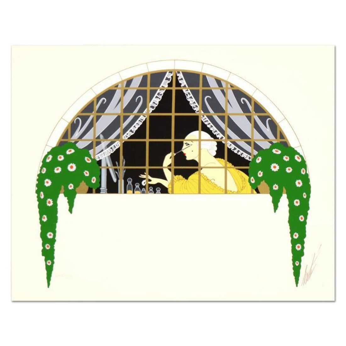 Erte (1892-1990), "La Toilette" Hand Signed Limited Edition Serigraph, Numbered AP 25/50 with: La Toilette is a hand signed limited edition serigraph on paper by Erte (1892-1990), numbered AP 25/50. Includes Certificate of Authenticity. Measures approx. 13.5" x 11" (border), 12" x 10" (image).