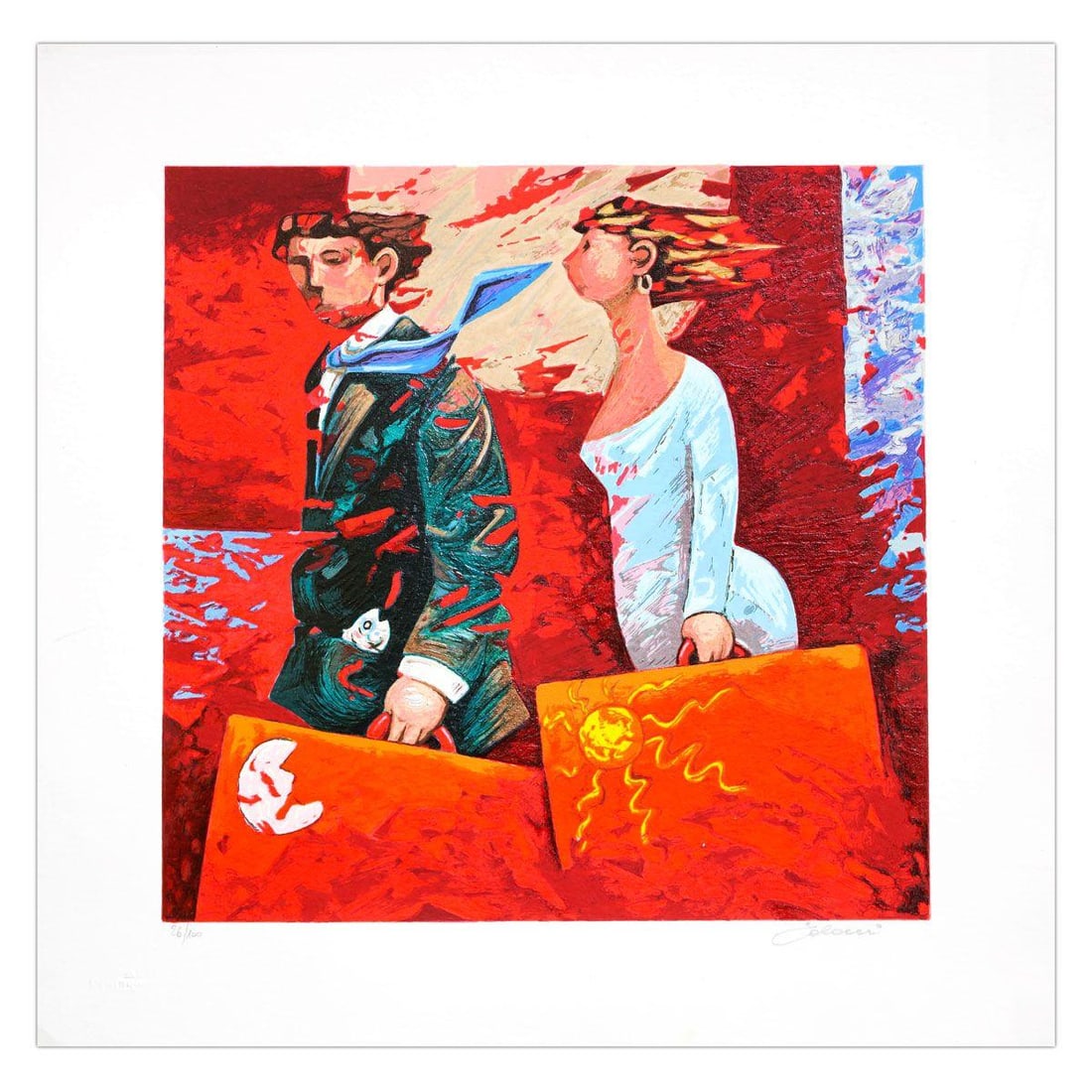 Giampaolo Talani- SIlkscreen on Paper "Partenze": Artist: Giampaolo Talani. Medium: SIlkscreen on Paper. Title: Partenze. Size: 12" x 12". Signature: Hand Signed and numbered. Certificate of Authenticity: Is included. Additional: Edition number might