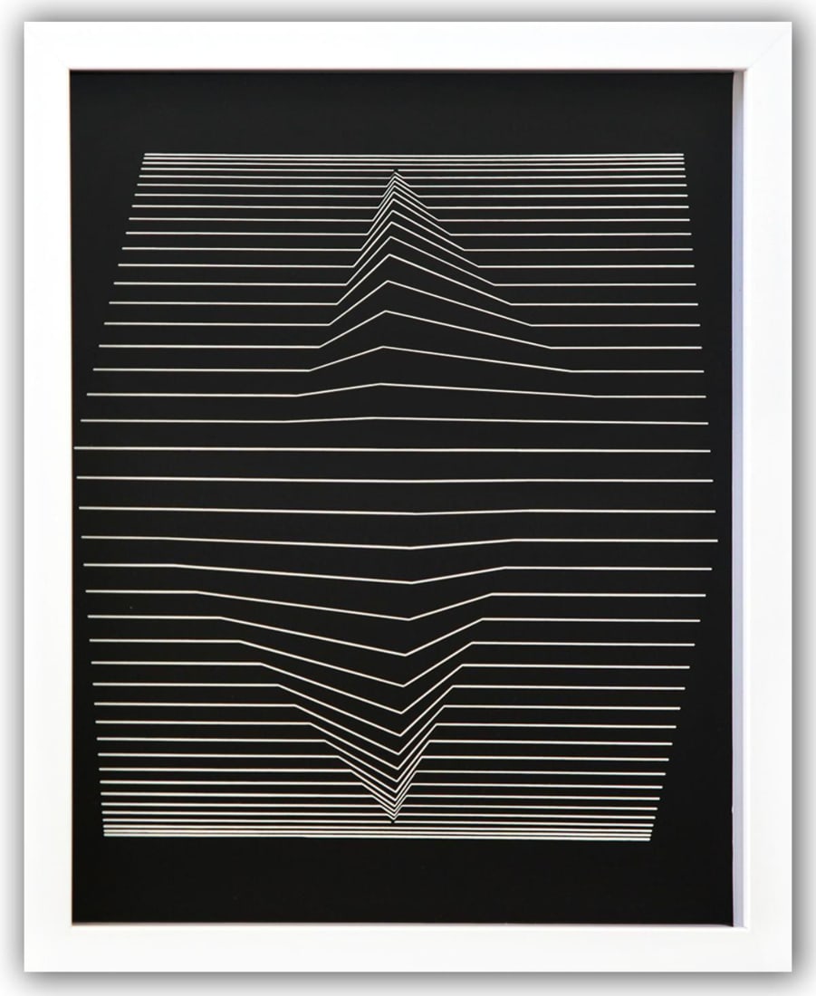 Victor Vasarely- Heliogravure Print "Untitled": Artist: Victor Vasarely. Medium: Heliogravure Print. Title: Untitled. Size: 13" x 10". Measures approx. 15" x 12" (framed). Additional: Custom Framed. Reference#: 21526.