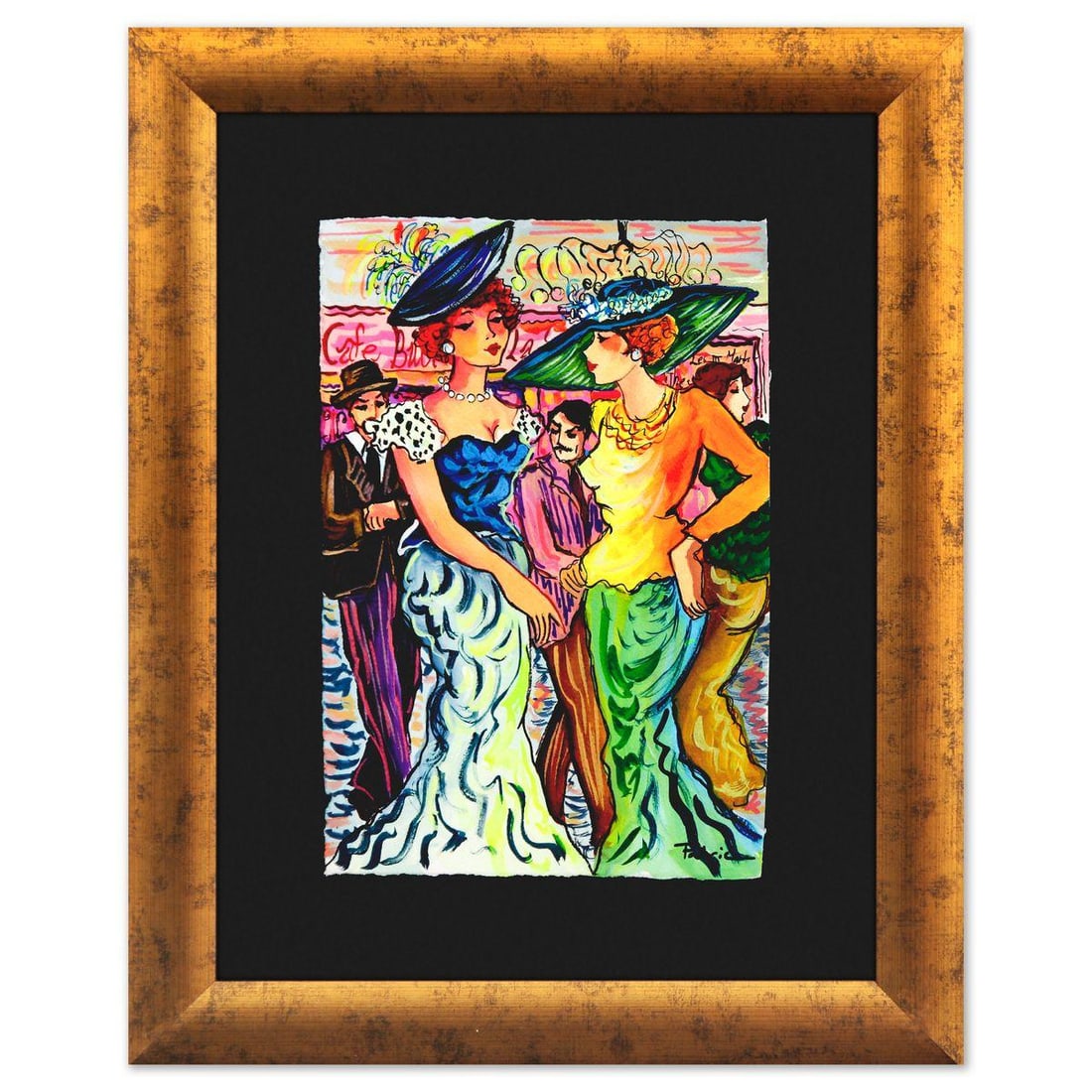 Patricia Govezensky- Original Watercolor "Conversation in Silk": Artist: Patricia Govezensky. Medium: Original Watercolor. Title: Conversation in Silk. Size: 11" x 7". Measures approx. 18" x 14" (framed). Signature: Hand signed. Certificate of Authenticity: Is incl