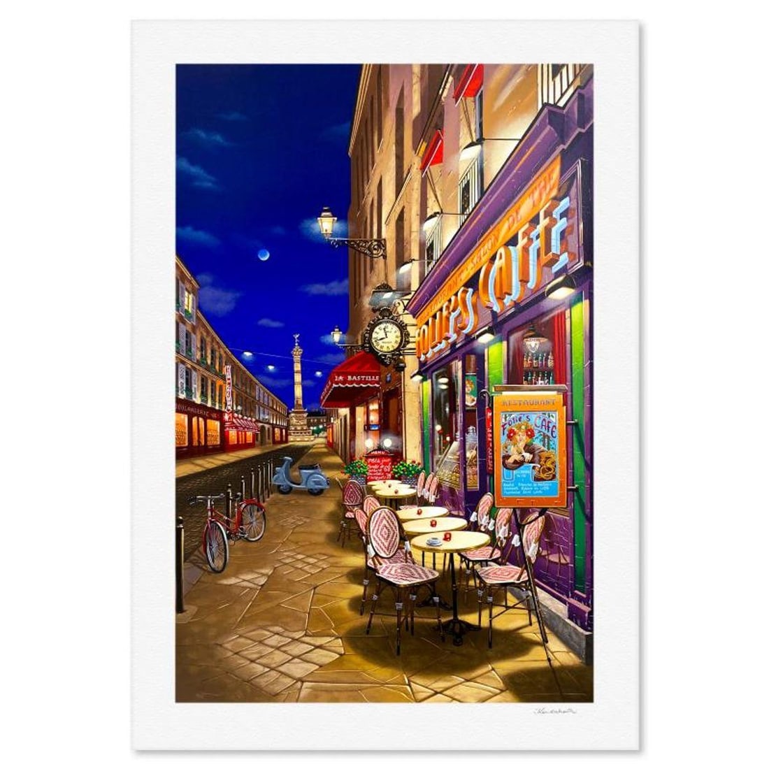Liudmila Kondakova, "Folie's Cafe" Limited Edition Serigraph, Numbered and Hand Signed with Letter: Folie's Cafe is a limited edition serigraph on paper by Liudmila Kondakova, hand signed by the artist. Includes Letter of Authenticity. Measures approx. 41" x 29" (border), 36" x 24" (image). Referenc
