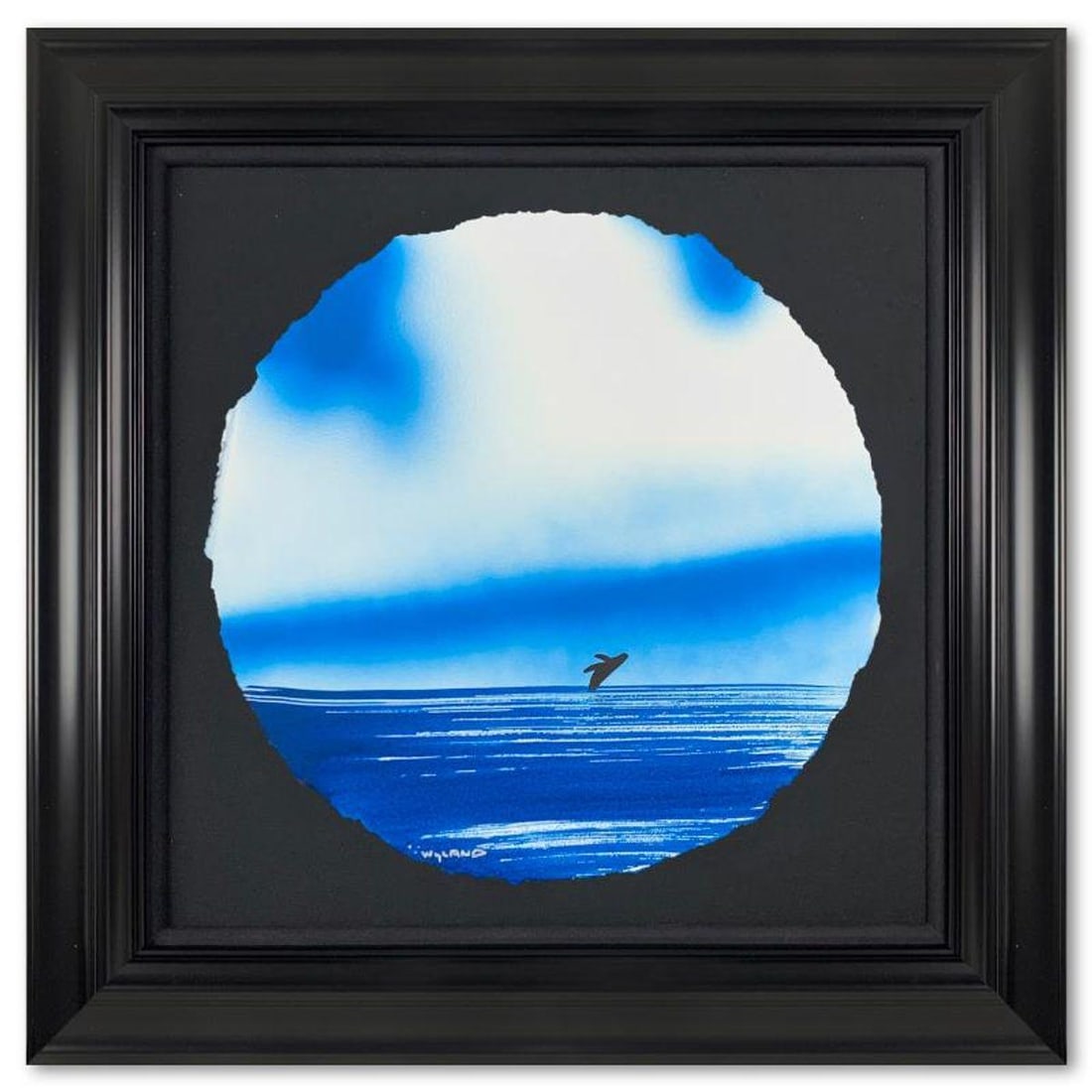 Wyland- Original Watercolor Painting on Deckle Edge Paper "Humpback": Artist: Wyland. Medium: Original Watercolor Painting on Deckle Edge Paper. Title: Humpback. Size: 19.5" x 19.5". Measures approx. 27.5" x 27.5" (framed). Signature: Hand signed. Certificate of Authent