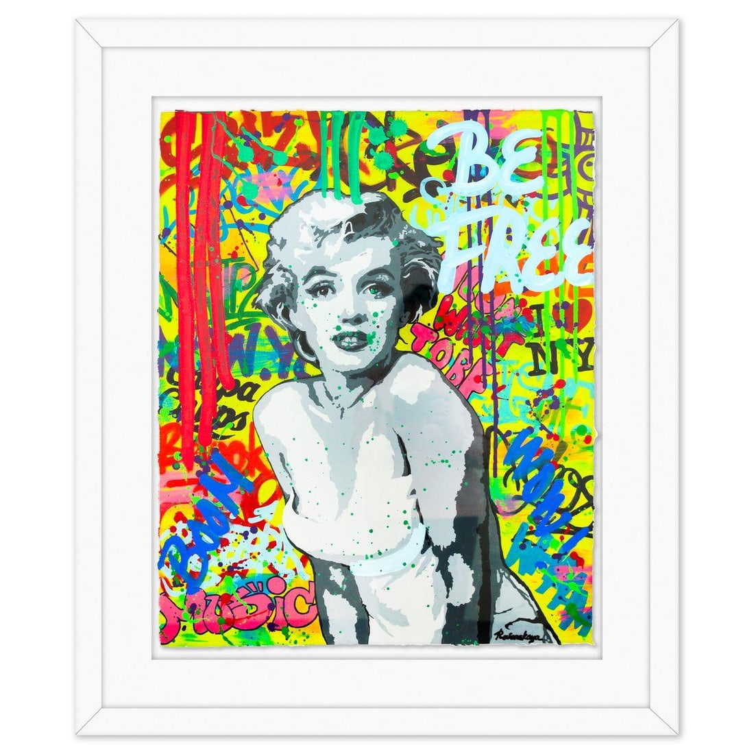 Nastya Rovenskaya- Original Mixed Media on Deckle Edge Paper "OOPS": Artist: Nastya Rovenskaya. Medium: Original Mixed Media on Deckle Edge Paper. Title: OOPS. Size: 30" x 24". Measures approx. 40" x 34" (framed). Signature: Hand Signed. Certificate of Authenticity: Is