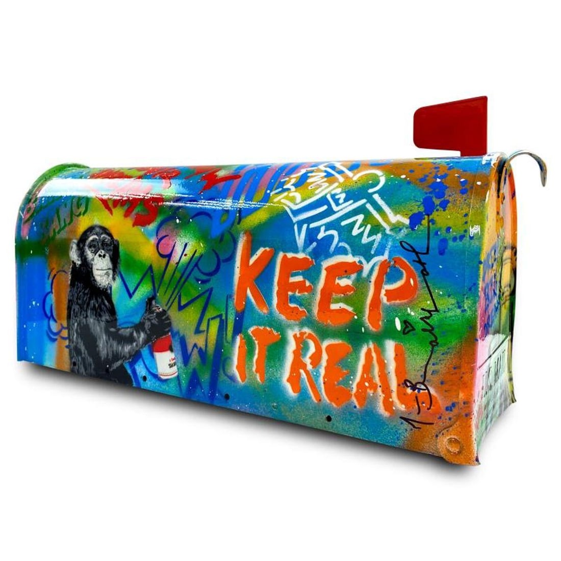 Mr. Brainwash, Original Mixed Media Fiberglass Sculpture, Hand Signed with Certificate of: This is am original mixed media fiberglass mailbox sculpture by Mr Brainwash, hand signed by the artist. Includes Certificate of Authenticity. Measures approx. 9" x 20.5" x 7".