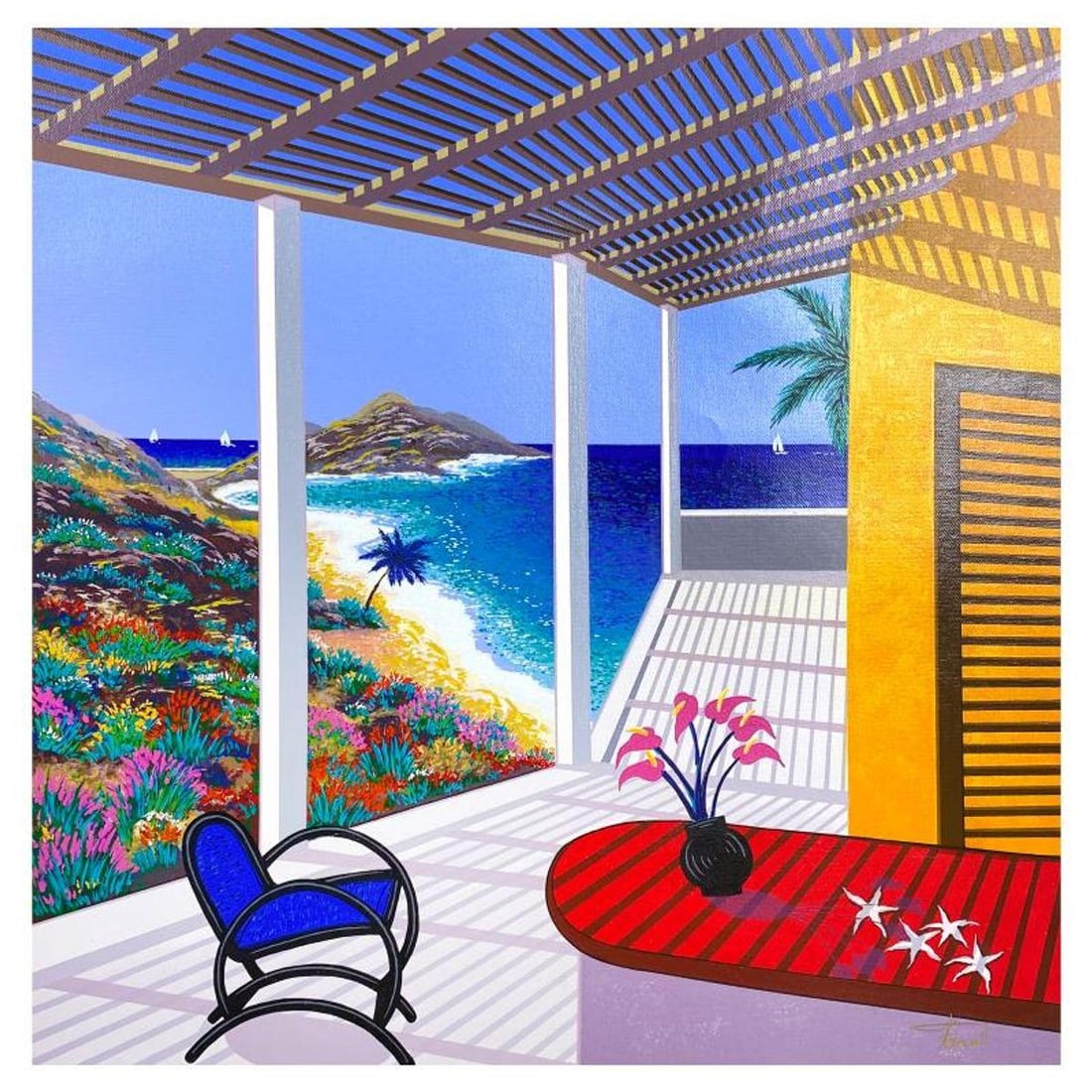 Fanch Ledan, "Lumiere D'Azur" Limited Edition Serigraph on Canvas, AP Numbered Inverso and Hand: Lumiere D'Azur is a limited edition serigraph on canvas by Fanch, AP numbered inverso and hand signed by the artist. Includes Letter of Authenticity. Measures approx. 18.5" x 18.5" (image). This proof