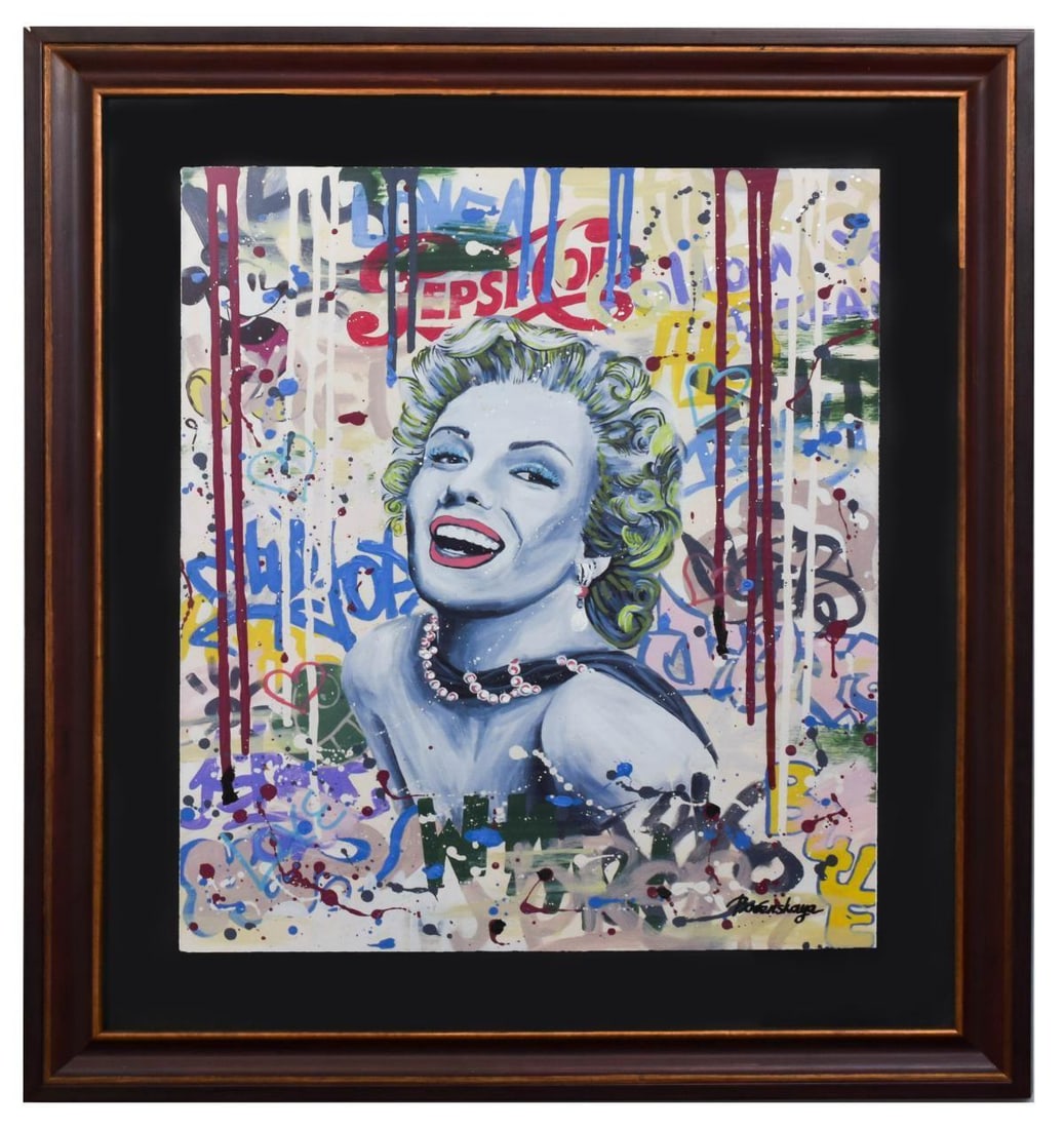 Nastya Rovenskaya- Mixed Media on Paper "Smile": Artist: Nastya Rovenskaya. Medium: Mixed Media on Paper. Title: Smile. Size: 30" x 24". Measures approx. 41" x 34" (framed). Signature: Hand Signed by the artist. Certificate of Authenticity: From the