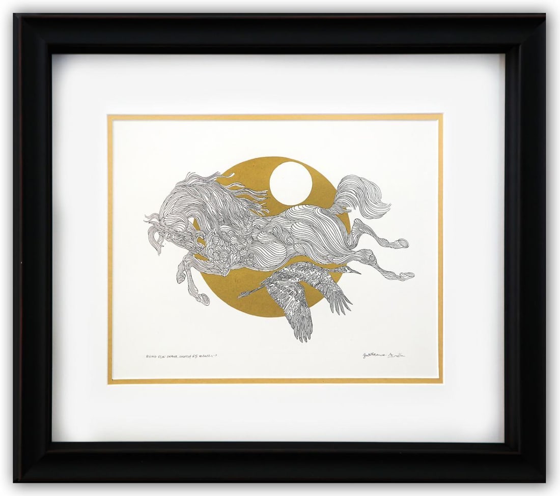 Guillaume Azoulay- Original pen and ink with hand laid gold leaf: Artist: Guillaume Azoulay. Medium: Original pen and ink with hand laid gold leaf. Size: 11" x 14". Measures approx. 19" x 22" (framed). Signature: Hand Signed and Numbered by the artist. Certificate