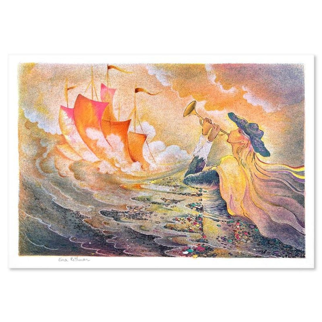 Zina Roitman, Limited Edition Serigraph, Hand Signed and Numbered, Letter of Authenticity.: This is a limited edition serigraph on paper by Zina Roitman. The piece comes hand signed by the artist, numbered, and with a letter of authenticity. Measures approximately 12" x 18". Reference#: 9337