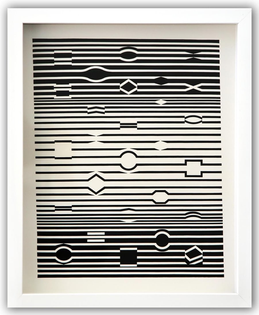 Victor Vasarely- Heliogravure Print "Untitled": Artist: Victor Vasarely. Medium: Heliogravure Print. Title: Untitled. Size: 13" x 10". Measures approx. 15" x 12" (framed). Additional: Custom Framed. Reference#: 21529.