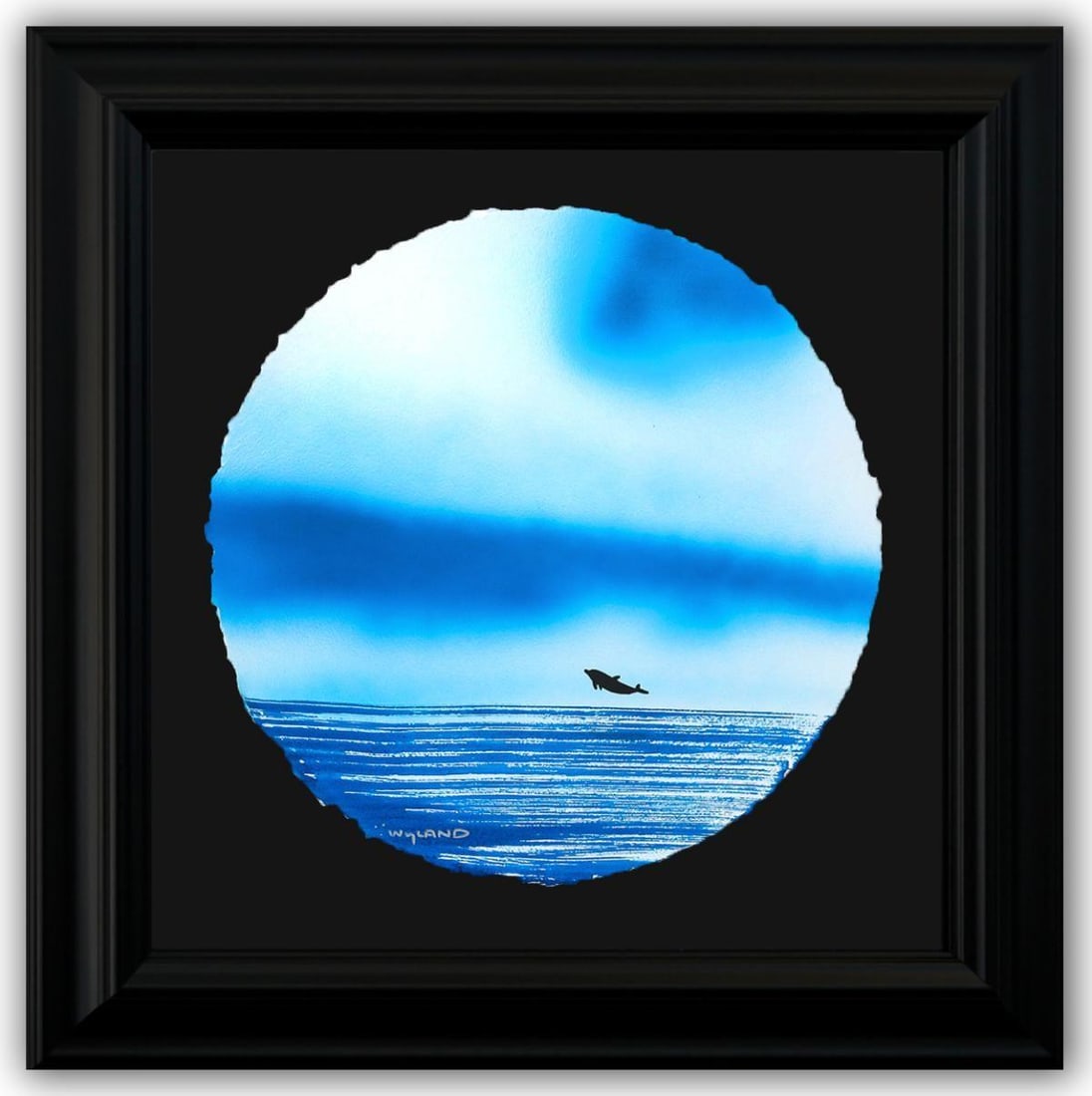 Wyland- Original Watercolor Painting on Deckle Edge Paper "Dolphin": Artist: Wyland. Medium: Original Watercolor Painting on Deckle Edge Paper. Title: Dolphin. Size: 19" x 19". Measures approx. 30" x 30" (framed). Signature: Hand Signed by the artist. Certificate of Au