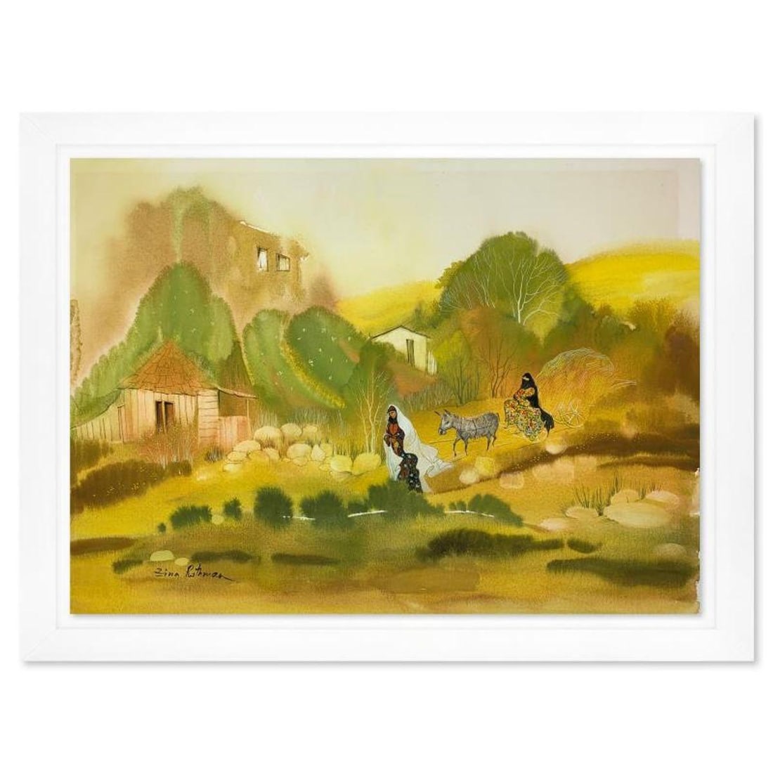 Zina Roitman, Framed Hand Signed Original Painting with Letter of Authenticity.: This is an untitled original painting on paper by Zina Roitman. The piece is hand signed, framed, and comes with a letter of authenticity. Measures approximately 24" x 32" (framed), 20" x 28" (sheet).