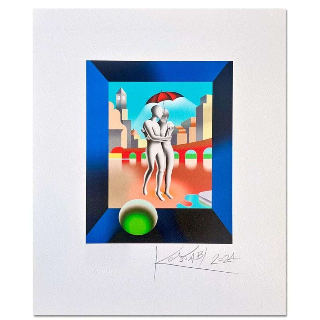 Mark Kostabi, "Forever Again" Hand Signed Limited Edition with Certificate of Authenticity.: Forever Again, is a limited edition giclee on paper by Mark Kostabi. The piece is hand signed and numbered and comes with a certificate of authenticity. Measures approximately 12.5" x 10" (image). Ref