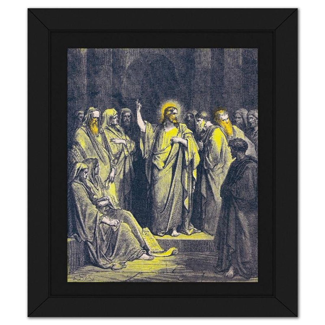 Steve Kaufman (1960-2010), "Jesus in the Temple" Framed Hand Embellished Limited Edition Silscreen,: Jesus in the Temple is a hand embellished limited edition silkscreen on canvas by Andy Warhol protege, Steve Kaufman (1960-2010), numbered 6/50 inverso and hand signed by the artist. This piece comes