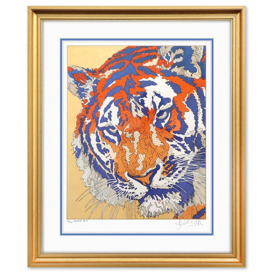 Guillaume Azoulay- Original Etching with Gold Leaf "Audace": Artist: Guillaume Azoulay. Medium: Original Etching with Gold Leaf. Title: Audace. Size: 22" x 17". Measures approx. 30" x 25" (framed). Signature: Hand signed and numbered. Certificate of Authenticit