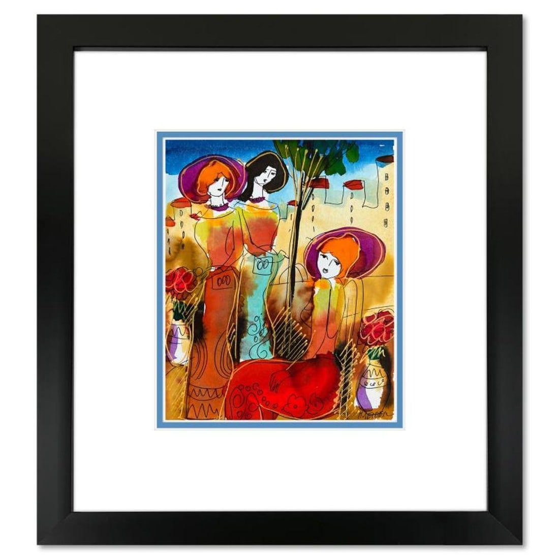 Moshe Leider, Framed Original Mixed Media Watercolor Painting, Hand Signed with Letter of (1 of 2)