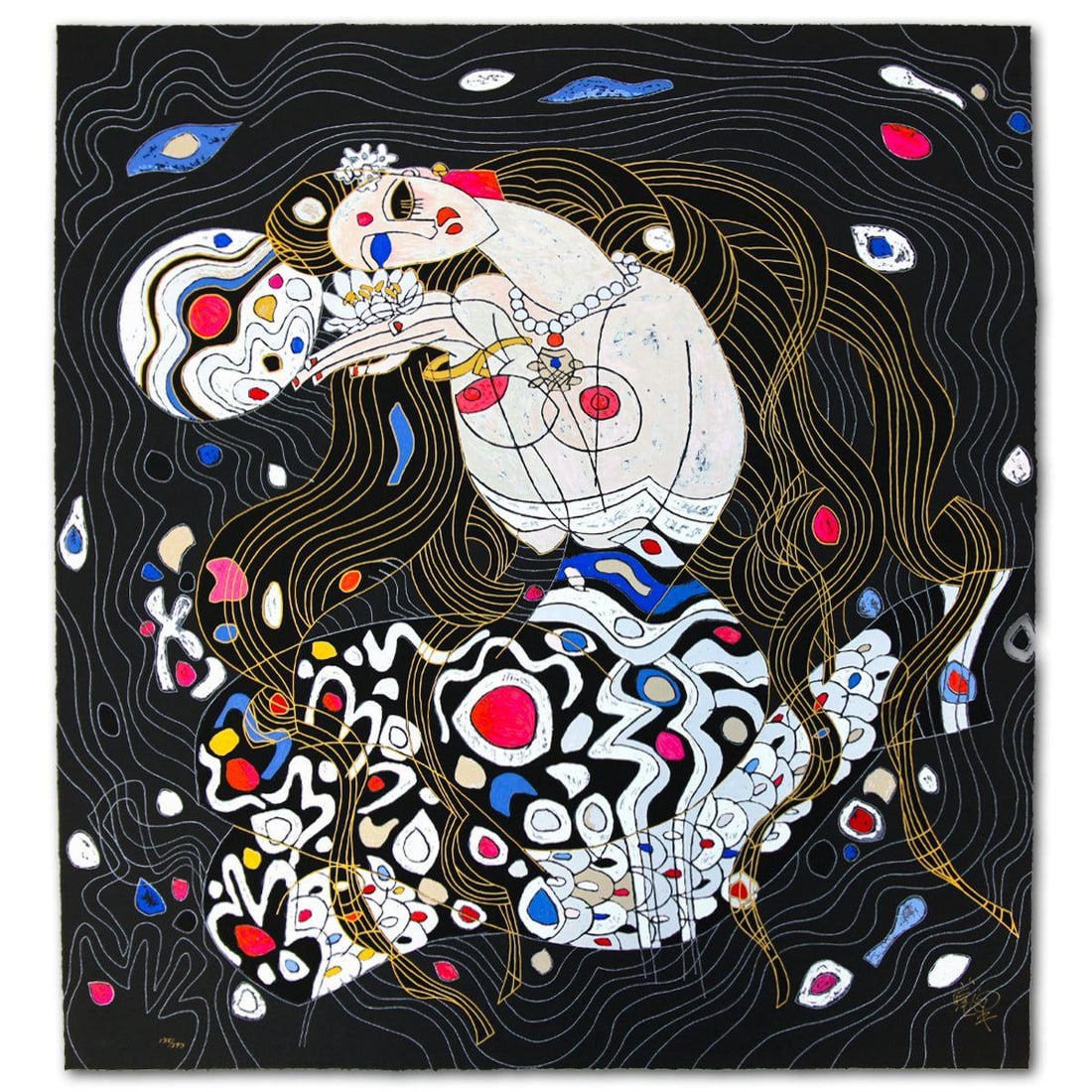 Jian Tie Feng- Silkscreen "Mermaid": Artist: Jian Tie Feng. Medium: Silkscreen. Title: Mermaid. Size: 34" x 33". Signature: Hand Signed and Numbered. Reference#: 80560.