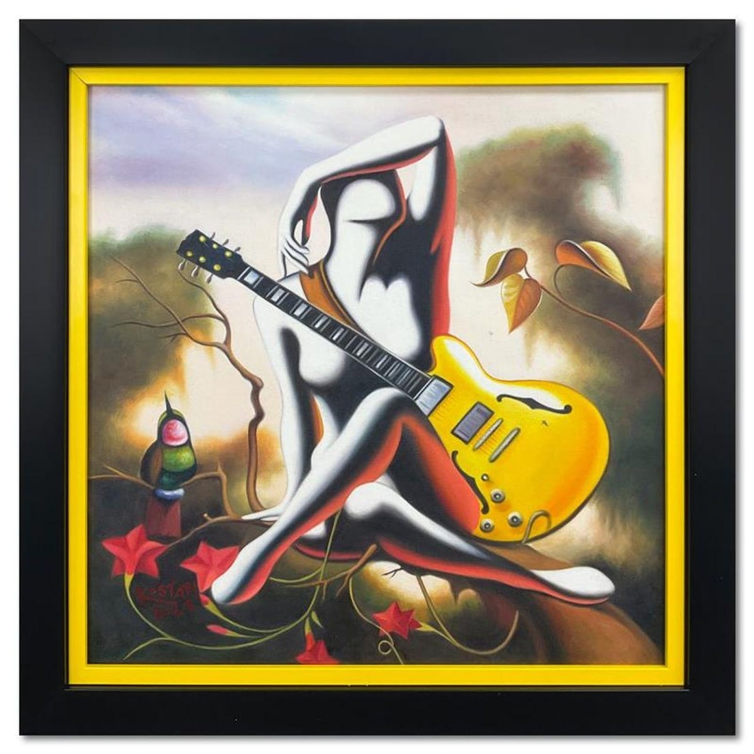 Mark Kostabi, "Distant Memory" Framed Original Oil Painting on Canvas, Hand Signed with Letter of: Distant Memory is an original oil painting on canvas by Mark Kostabi, hand signed by the artist. This piece comes framed. Includes Letter of Authenticity. Measures approx. 24.5" x 24.5" (frame), 20"