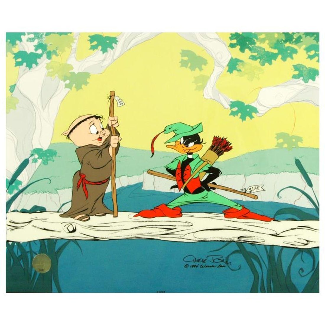 Buck and a Quarter Staff by Chuck Jones (1912-2002). Limited Edition Animation Cel with Hand Painted: Own this amazing piece based on the original line image hand drawn and hand-inked on paper by Mr. Jones! "Buck and a Quarter Staff" is a sold out limited edition animation cel with hand painted colori