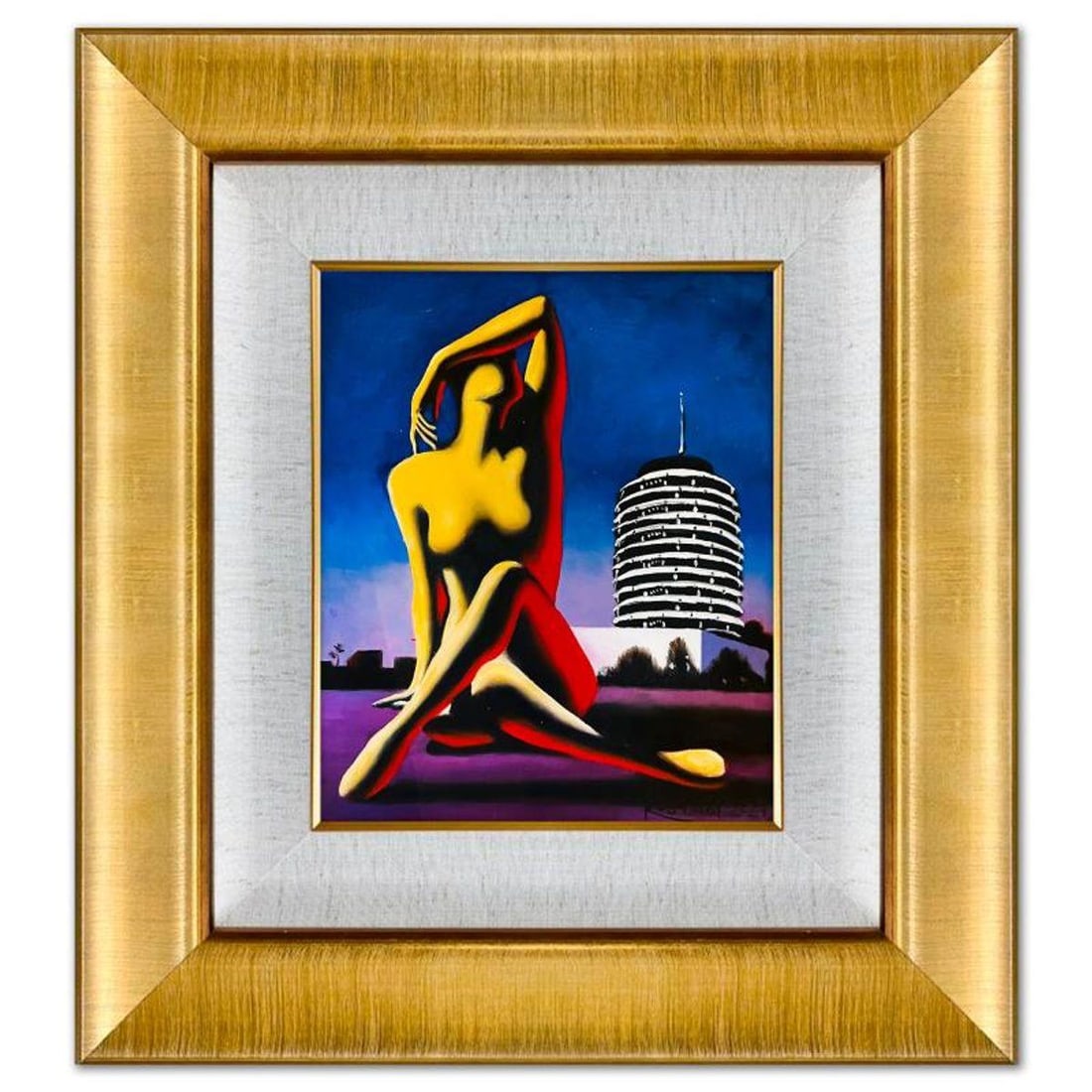 Mark Kostabi, "Going Platinum" Framed Original Oil Painting on Canvas, Hand Signed with a: Going Platinum is an original oil painting on canvas by Mark Kostabi, hand signed by the artist. This piece comes custom framed. Includes Certificate of Authenticity. Measures approx. 22" x 20" (frame