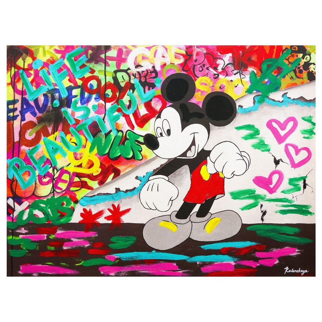 Nastya Rovenskaya- Original Mixed Media on Canvas "Dancing in the City": Artist: Nastya Rovenskaya. Medium: Original Mixed Media on Canvas. Title: Dancing in the City. Size: 30" x 40". Signature: Hand Signed by the artist. Certificate of Authenticity: From the publisher. R