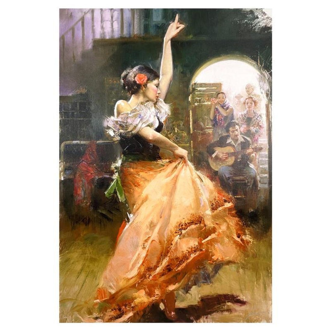 #1 in Edition: Pino (1939-2010), "Spanish Flamenco Dancer" Limited Edition on Canvas, HC Numbered: Spanish Flamenco Dancer is a limited edition giclee on canvas by Pino (1939-2010), HC numbered 1/25 and hand signed by the artist. Includes Certificate of Authenticity. Measures approx. 48" x 32" (ima