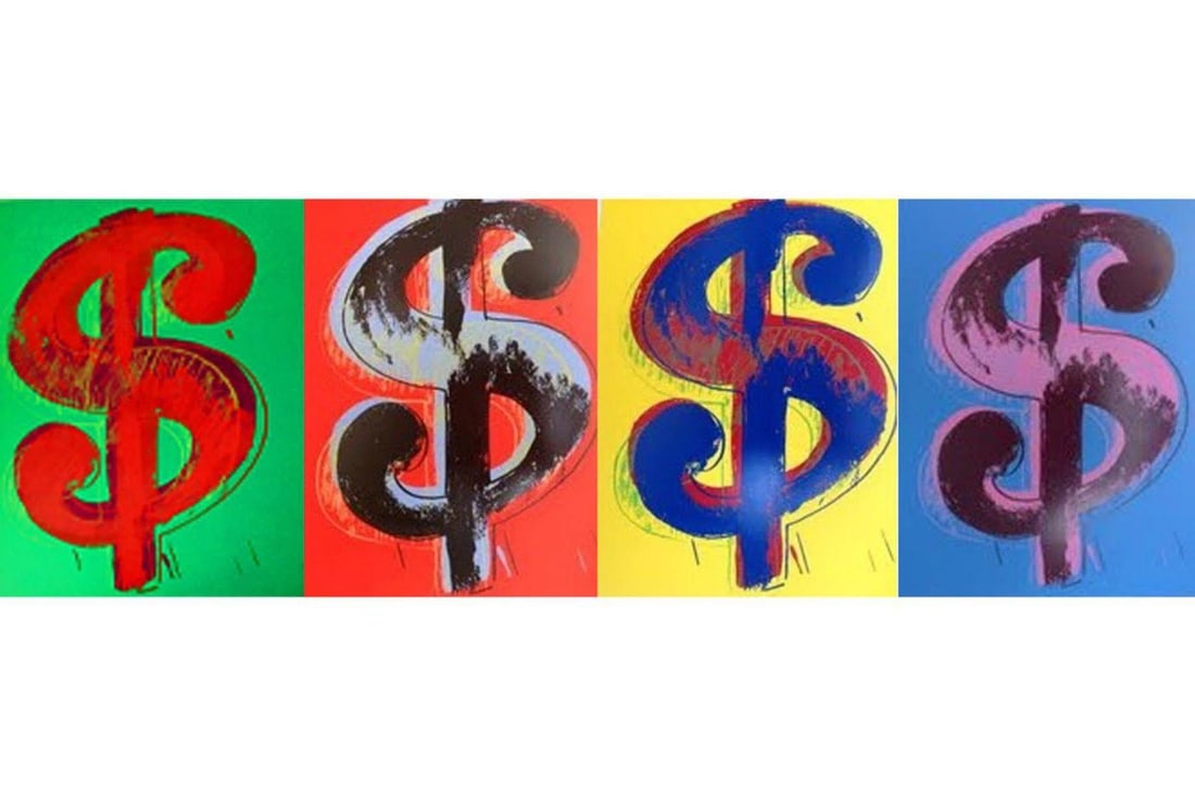Andy Warhol- Silk Screen (Portfolio consisting of 4 Dollar Sign prints) "Dollars Signs": Artist: Andy Warhol. Medium: Silk Screen (Portfolio consisting of 4 Dollar Sign prints). Title: Dollars Signs. Size: 19 3/4" x 15 5/8". Certificate of Authenticity: From the publisher. Additional: The