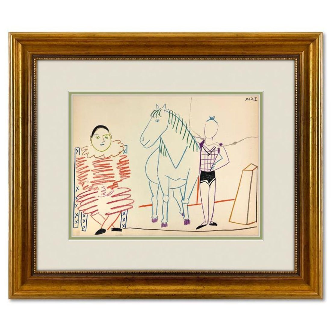 Pablo Picasso (1881-1973), "La Comedie Humaine 30.1.54-III" Framed Vintage Lithograph on Paper with: La Comedie Humaine 30.1.54-III is a vintage lithograph on paper by Pablo Picasso (1881-1973). This piece is from Picasso's Human Comedy Series and was printed in Paris, France by Mourlot Studios in 19