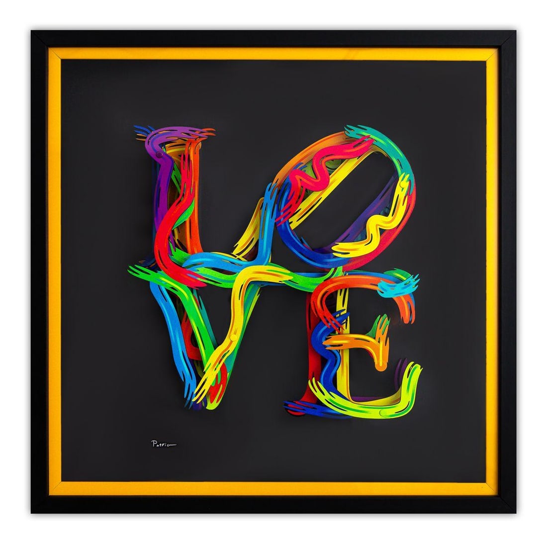 Patricia Govezensky- 3D Multilayered Woodcut "Strokes of Love": Artist: Patricia Govezensky. Medium: 3D Multilayered Woodcut. Title: Strokes of Love. Size: 17" x 17". Measures approx. 22" x 22" (framed). Signature: Hand Signed by the artist. Certificate of Authent