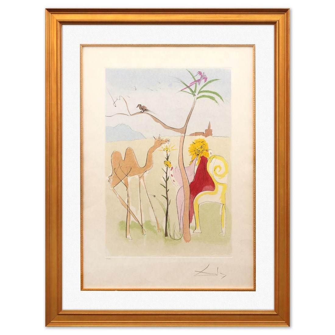 Salvador Dali- Original Lithograph "The Lion's Court": Artist: Salvador Dali. Medium: Original Lithograph. Title: The Lion's Court. Size: 29" x 21". Measures approx. 39" x 30" (framed). Signature: Hand signed and numbered. Certificate of Authenticity: Is