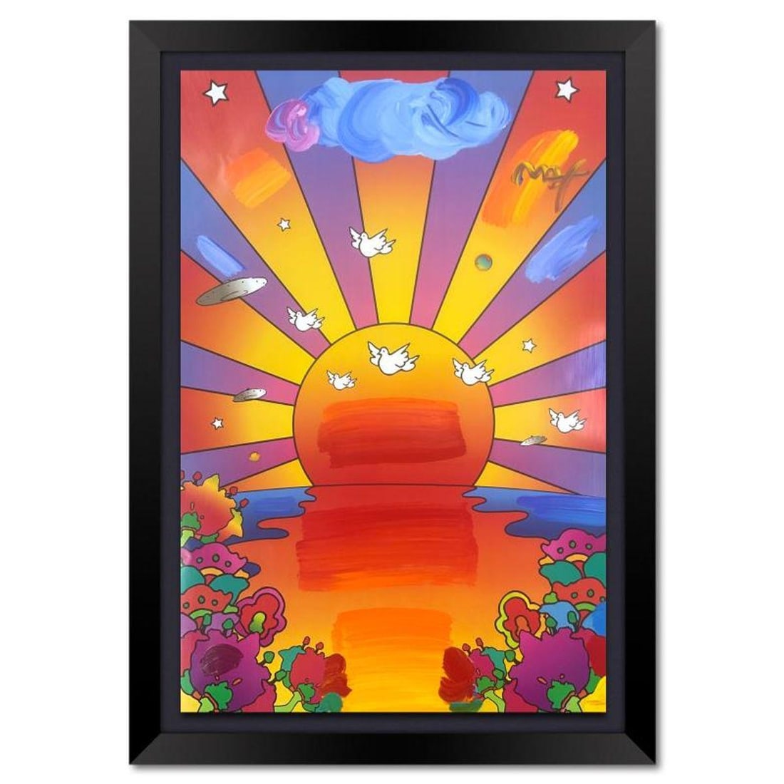 Peter Max, "Sunrise 2000" Framed One-of-a-Kind Acrylic Mixed Media (42" x 30"), Hand Signed with (1 of 3)