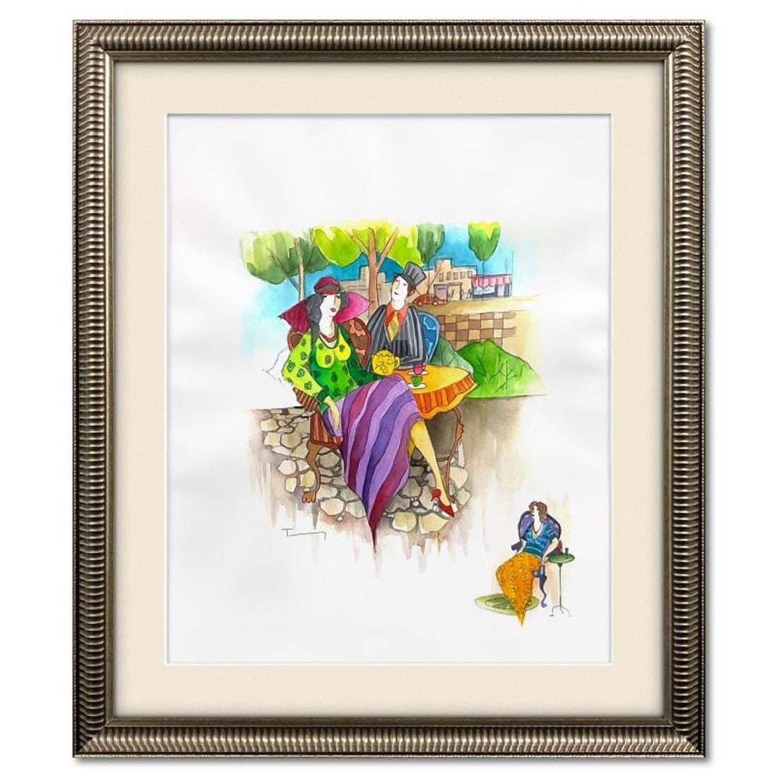 Itzchak Tarkay (1935-2012), Framed Original Mixed Media Watercolor, Hand Signed with Letter of (1 of 2)