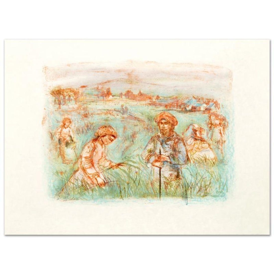 Fields Near Chartres Limited Edition Lithograph by Edna Hibel (1917-2014), Numbered and Hand Signed (1 of 1)