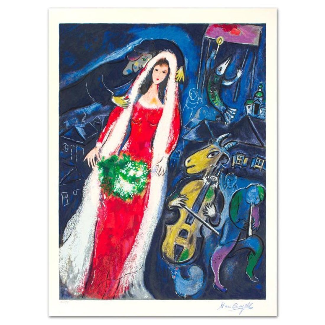 Marc Chagall (1887-1985), "Maries Au Village" Limited Edition Serigraph with Letter of Authenticity.: Maries Au Village is a limited edition serigraph on paper by Marc Chagall (1887-1985). Authorized by the Chagall Estate and ADAGP Paris , the piece is plate signed and comes with a letter of authentic