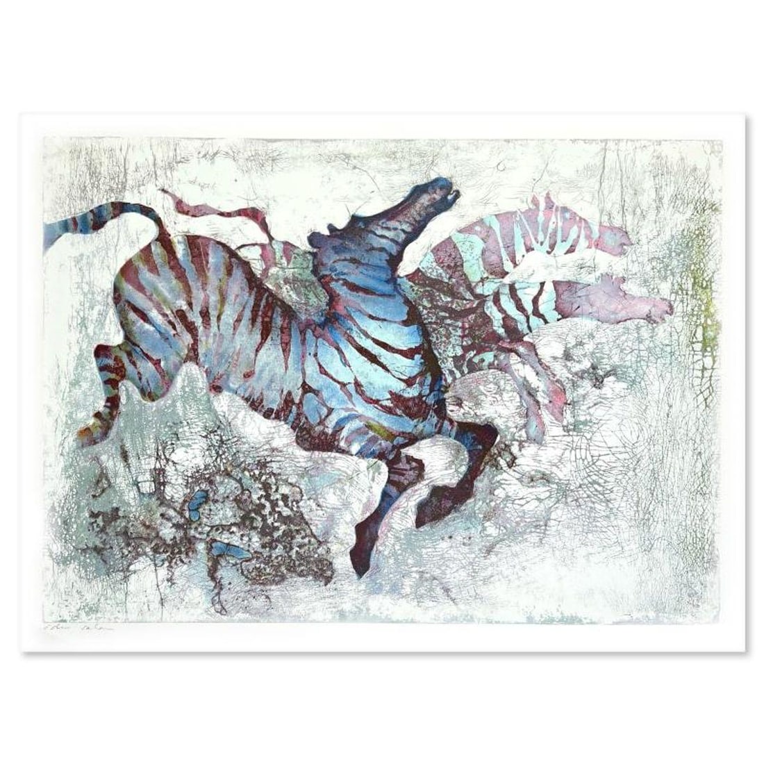 Edwin Salomon (1935-2014), "Zebras" Limited Edition Serigraph, Hand Signed and Numbered; Letter of: Zebras is a limited edition serigraph on paper by Edwin Salomon (1935-2014). The piece comes hand signed by the artist, numbered, and with a letter of authenticity. Measures approximately 19.5" x 27.5