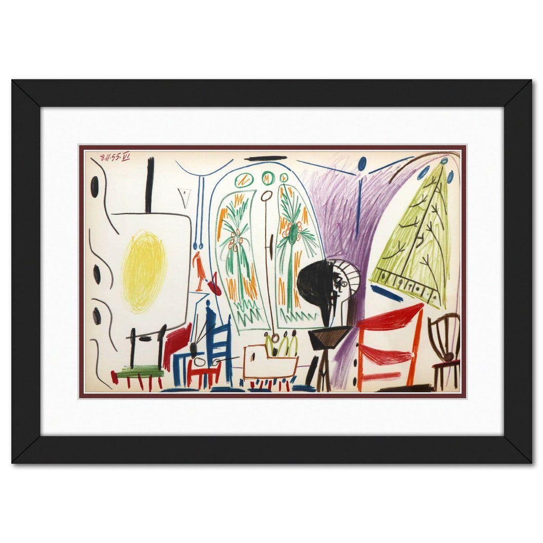 After Pablo Picasso- Lithograph on Rivoli paper "Carnet de Californie 32": Artist: After Pablo Picasso. Medium: Lithograph on Rivoli paper. Title: Carnet de Californie 32. Size: 10" x 16". Measures approx. 16" x 22" (framed). Certificate of Authenticity: Is included. Referen