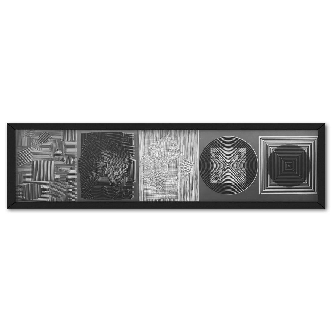 Victor Vasarely (1908-1997)- Mixed Media "Serie Cinetique: Trois Dimensions de l'Optique": Artist: Victor Vasarely (1908-1997). Medium: Mixed Media. Title: Serie Cinetique: Trois Dimensions de l'Optique. Size: 11" x 45". Measures approx. 13" x 48" (framed). Certificate of Authenticity: Is