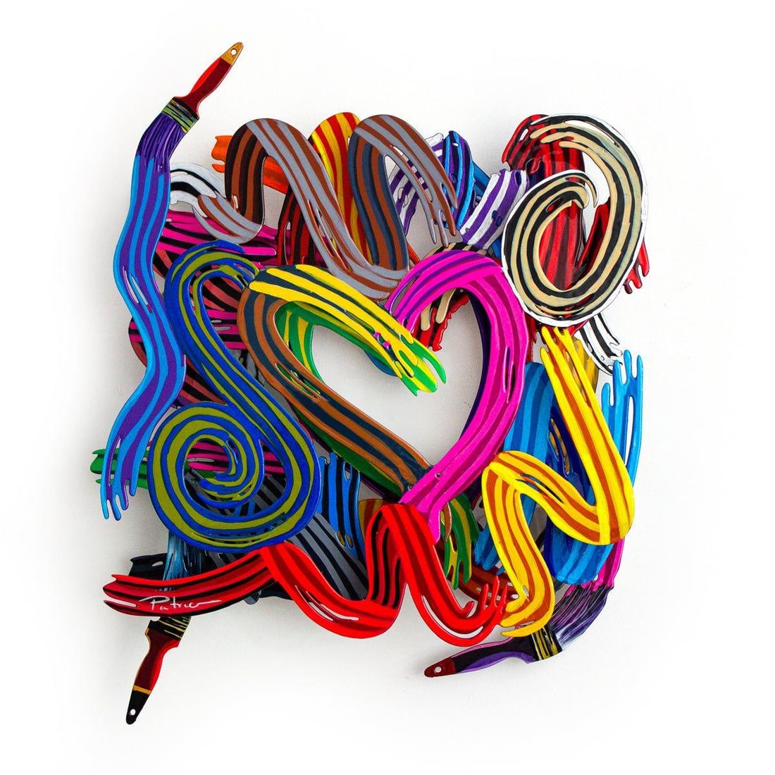 Patricia Govezensky- Original Painting on Cutout Steel "Work of Heart (Mini Series)": Artist: Patricia Govezensky. Medium: Original Painting on Cutout Steel. Title: Work of Heart (Mini Series). Size: 17" x 14". Signature: Hand Signed by the artist. Certificate of Authenticity: From the