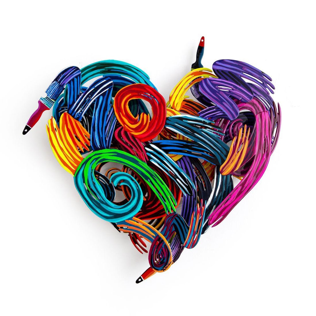 Patricia Govezensky- Original Painting on Cutout Steel "Colors of Love (Mini Series)": Artist: Patricia Govezensky. Medium: Original Painting on Cutout Steel. Title: Colors of Love (Mini Series). Size: 15" x 15". Signature: Hand Signed by the artist. Certificate of Authenticity: Is incl